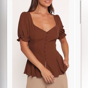 Petal & Pup Chocolate Brown Button-Up Blouse